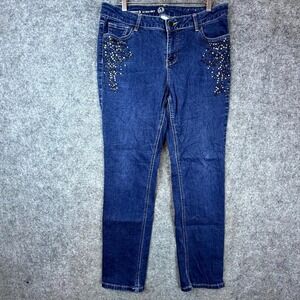 W62 Straight Jeans Womens 12 Blue Denim Cotton Stretch Signature Fit Embellished